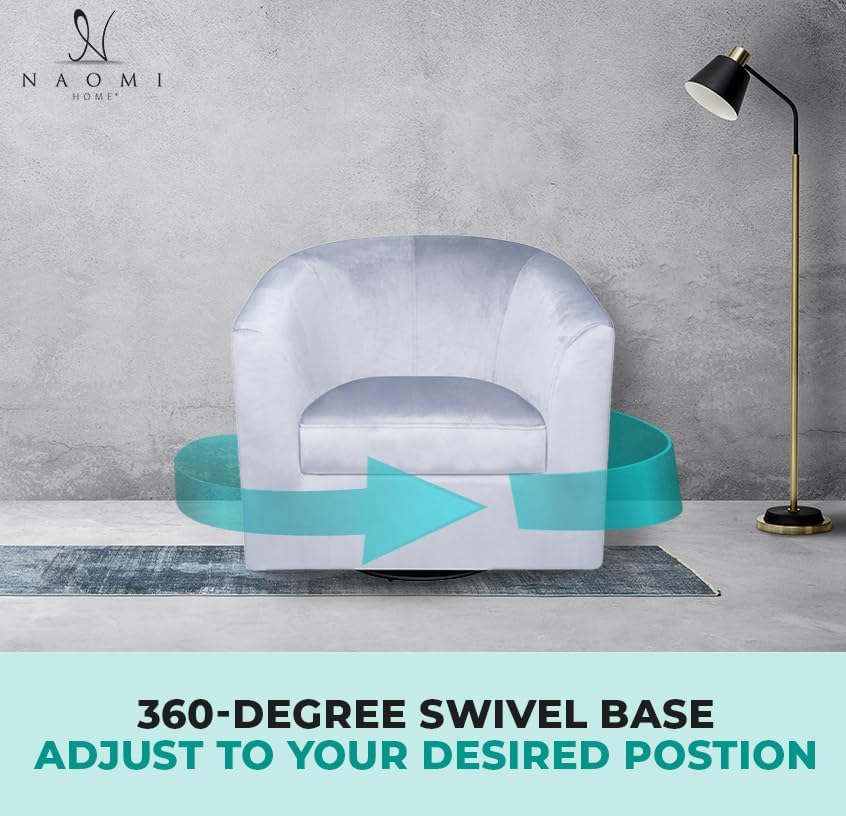 Naomi Home Ariana Swivel Accent Chair – Modern Barrel Accent Armchair with 360 Degree Swivel, Wide Seat, Thick Cushioning, Wooden Legs & Enhanced Back Support for Living Room