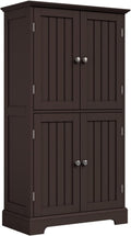 ChooChoo Bathroom Floor Cabinet with Adjustable Shelves | Bathroom Storage Cabinet, 4 Doors, Freestanding Cupboard for Living Room, Espresso