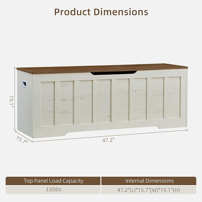 VANKILEY 47.2" Storage Chest Extra Large, Storage Bench.(White+Brown)