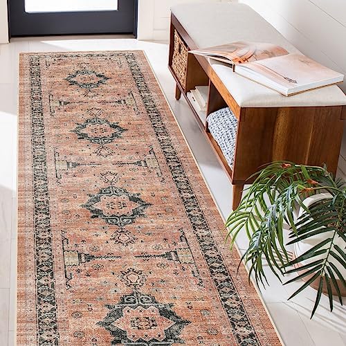 Hallway Washable Runner Rug - 2'6x14 Kitchen Rugs Entryway Rug Runner Vintage Soft Floor Mat Non Slip Indoor Farmhouse Carpet for Bathroom Living Room Bedroom (2'6''x14', Orange)