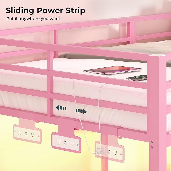 ADORNEVE Triple Bunk Bed Twin Over Twin with Storage Staircase, Pink