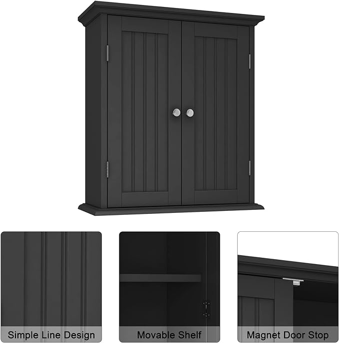 ChooChoo Bathroom Wall Cabinet with 2 Doors, Over The Toilet | 8.8"D x 21.1"W x 24"H, Medicine Cabinet, Adjustable Shelves, Cupboard, Black