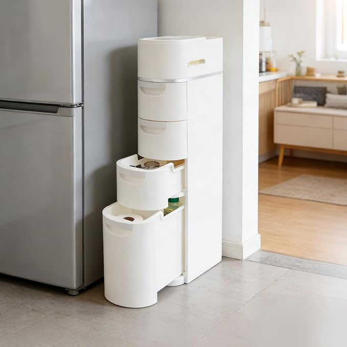 Narrow Storage Cabinet, Slim Bathroom Cabinet, Drawer Storage Tower (4 Drawer)