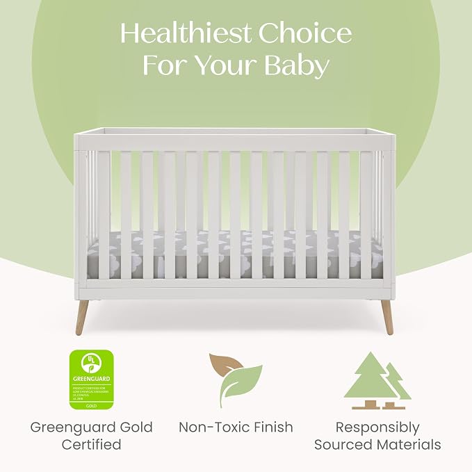 Delta Children Essex 4-in-1 Baby Crib & Mattress, Bianca White/Natural