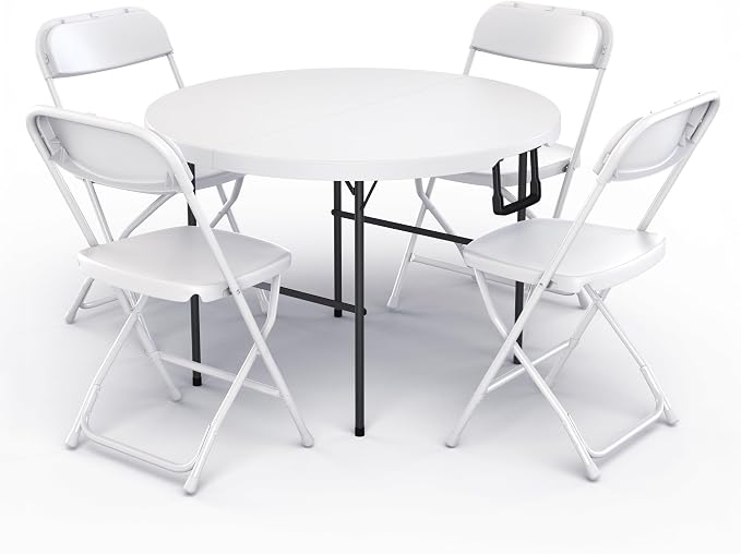 2 PACK of 3.5 Feet Circular Round Foldable Table with Built in Handle & Steel Legs | Heavy Duty Portable | Perfect for Party, Dining, Wedding, Events, Picnic Indoor, Outdoor, Camping, Utility