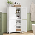 Nuturelly Bathroom Floor Storage Cabinet, 4 Doors, Anti-Tip, White | 23.7"D x 11.9"W x 42.6"H, Adjustable Shelves, Shaker style, 5-position Shelves, Anti-tip Kit, Rounded Corners, Easy Assembly