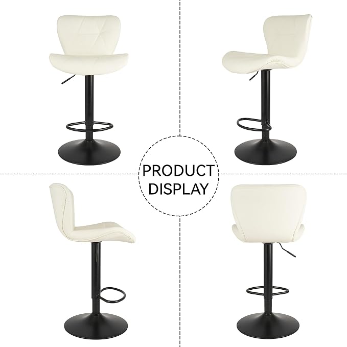 Nalupatio Modern Bar Stools Set of 4, Adjustable Faux Leather Upholstered Swivel Bar Stools, Counter Bar Chairs with Back for Kitchen Island, Cream White