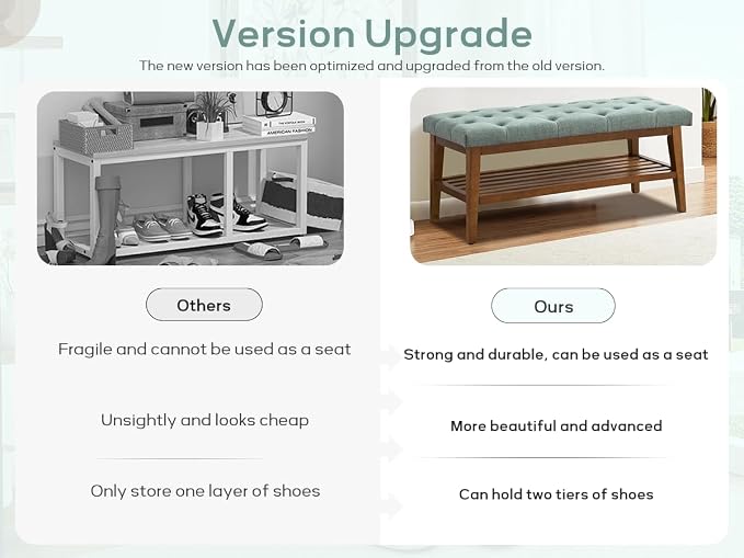 HUIMO Upholstered Entryway Shoe Bench, Button Tufted End of Bed Bench, Teal