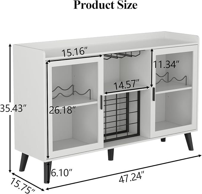 Wine Bar Cabinet with LED Light, Home Coffee Cabinet w/ Wine & Glass Holder