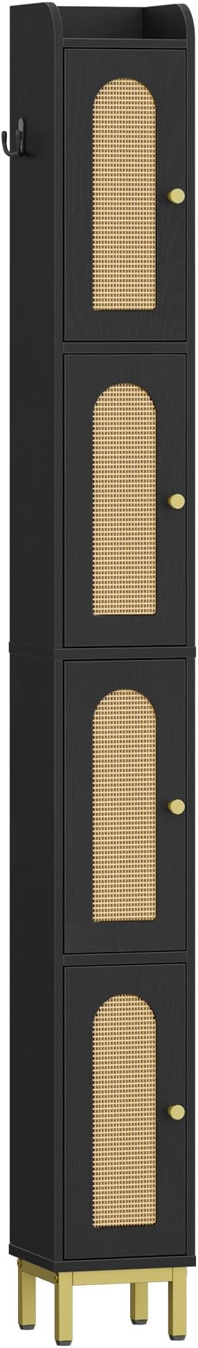 Hzuaneri 4-Tier Narrow Tall Storage Cabinet | Slim Bathroom Storage Cabinet with 4 Adjustable Feet and Shelves,for Living Room,Laundry Room,Rattan Black,7.9"Dx7.9"Wx70.9"H
