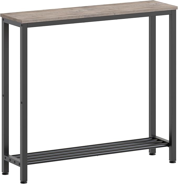 YATINEY Narrow Console Table, 2-Tier Small Sofa Table, 29.5" Thin Entryway Behind Couch Table with Shelves, Industrial Hallway Table, for Living Room, Foyer, Greige and Black CT03BG