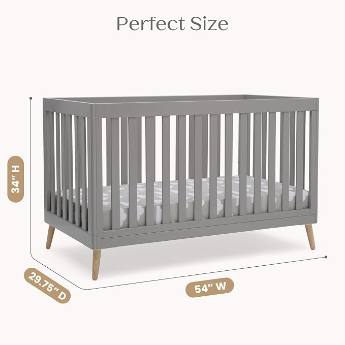 Delta Children Essex 4-in-1 Baby Crib & Mattress, Grey/Natural