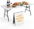 6 Foot Folding Table, Fold-in-Half Utility Table with Carrying Handle, 6FT Heavy Duty Portable Table for Party, Wedding, Picnic, Camping, Indoor & Outdoor, White