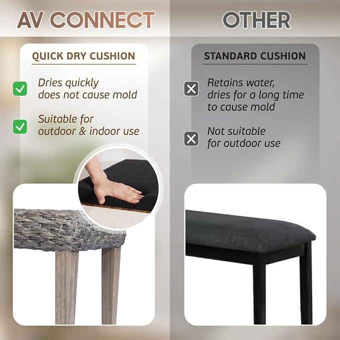 Outdoor Rattan Backless Bench with PE Wicker & Acacia Wood Frame, Grey