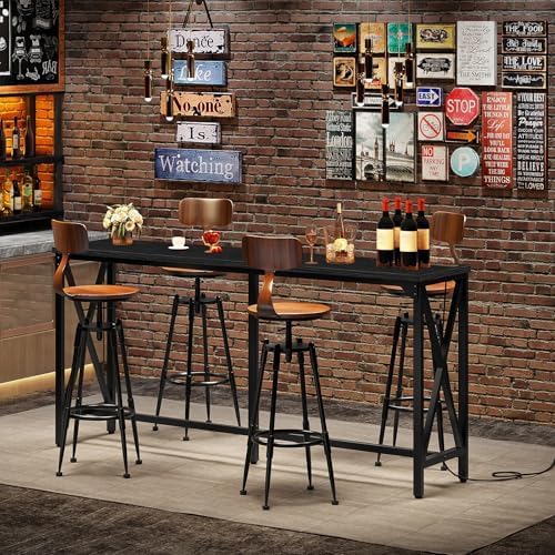 CHOEZON 63'' Bar Table, Kitchen Dining Table with Power Outlet and Footrest, Industrial Style, for Pub, Living Room, Black TBT07UBB