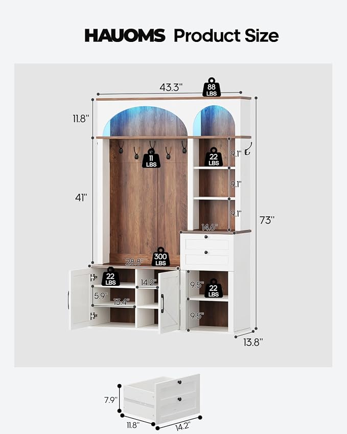 HAUOMS Hall Tree with Bench and Shoe Storage