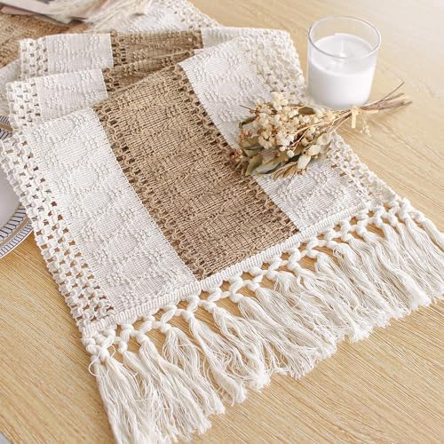FEXIA Boho Table Runner for Fall Home Decor 12x36 Rustic with Tassels