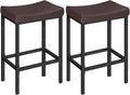 HOOBRO Bar Chairs, Set of 2 Counter Height Saddle Stools with Curved Surface, 24.8 Inches, 2.4" Thick Upholstery, for Kitchen and Dining Room, Brown and Black BC10BY01