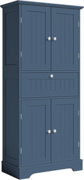 ChooChoo 51" H Bathroom Floor Cabinet with Drawers and Adjustable Shelves | Bathroom Storage Cabinet, Freestanding Kitchen Pantry Cupboard with 4 Doors for Living Room, Blue