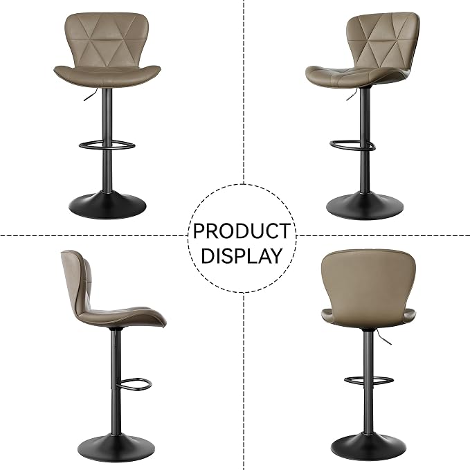 Nalupatio Modern Bar Stools Set of 3, Adjustable Faux Leather Upholstered Swivel Bar Stools, Counter Height Bar Chairs with Back for Kitchen Island, Dark Khaki