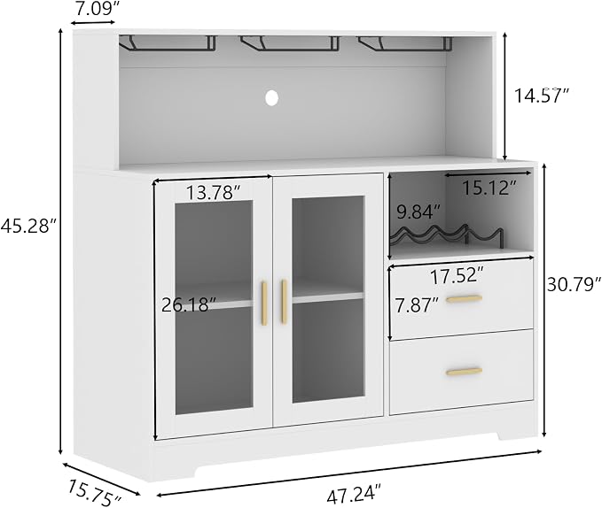 Bar Cabinet for Home with LED Light,Coffee Bar Cabinet w/ Wine & Glass Rack
