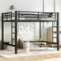 Bellemave Full Size Metal Loft Bed Frame with 2 Ladders, High Guardrail & Sturdy Iron Construction, Space-Saving Adult Loft Bed for Dorms, Safe for Kids, Teens, No Box Spring Needed, Black
