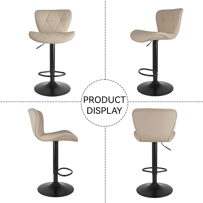 Nalupatio Modern Bar Stools Set of 3, Adjustable Faux Leather Upholstered Swivel Bar Stools, Counter Bar Chairs with Back for Kitchen Island, Khaki