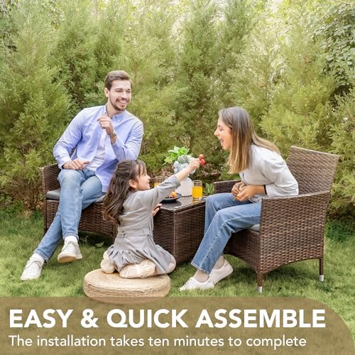 Devoko 3 Piece Patio Furniture Set Outdoor Wicker Conversation (Grey)