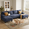 U-Shaped Sectional Couches for Living Room | 112 Inch Modern Sectional Couch | Chenille Sofa with Double Chaise for Apartment Dark Blue