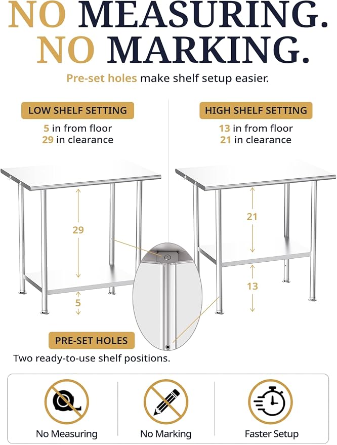 Atelicf NSF Stainless Steel Prep Table 30X60 inch, Rounded Flat Top
