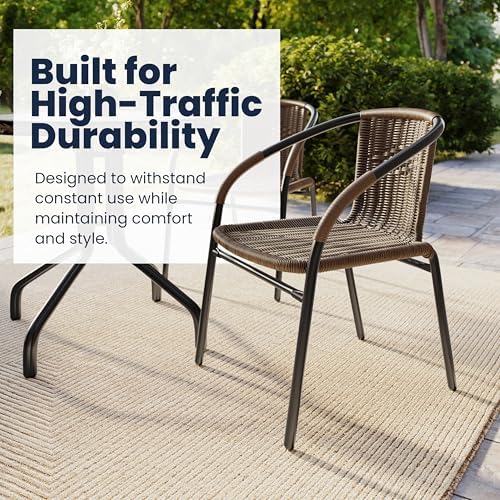 Flash Furniture Lila Medium Brown Rattan Indoor-Outdoor Restaurant Stack Chair