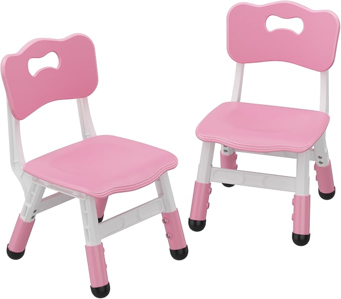 2-Pack Adjustable Kids Chairs, 3-Level Height Plastic Toddler Chair with Non-Slip Base & Stackable Design, for Home School Classroom Daycare Indoor Outdoor Use, Ages 2-8,Pink