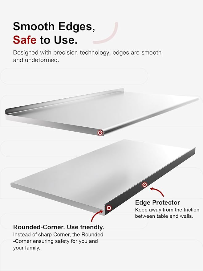 Atelicf NSF Stainless Steel Prep Table 24X48 inch, Rounded Flat Top