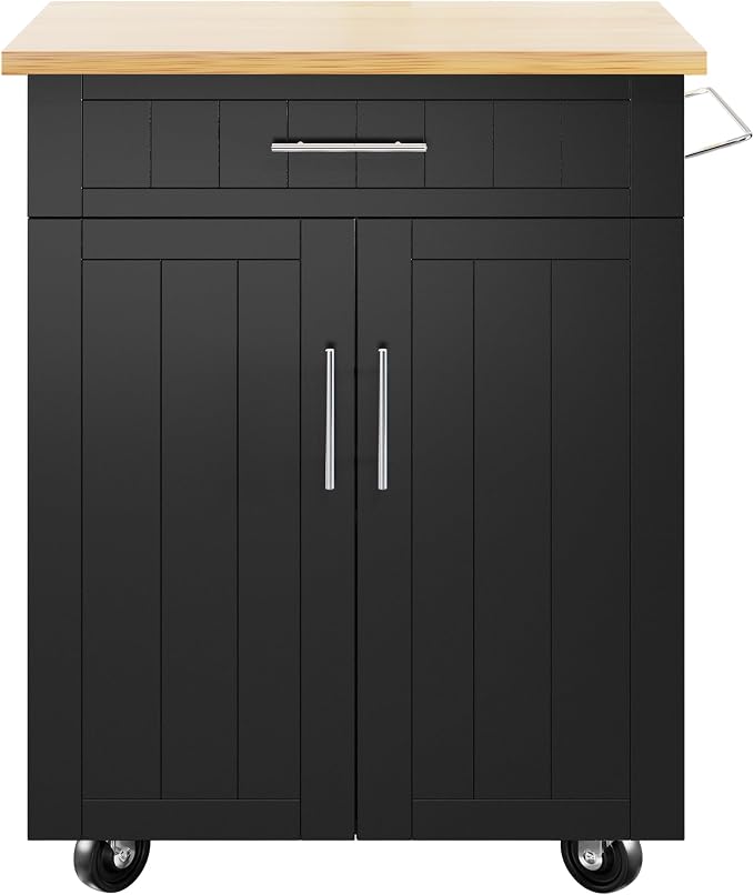Shintenchi Kitchen Island cart with Storage, Portable Bar Cabinet on Wheels, Rolling Microwave Cart Side Table with Workstation for Kitchen, Dinning Room, Black