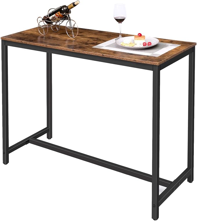 HOOBRO Bar Table, Rectangular Pub Table, 47.2" Counter Height Bar Table, Industrial Bar Height Table, Dining Table for Kitchen, Living Room, Easy to Assemble, Rustic Brown BF50BT01