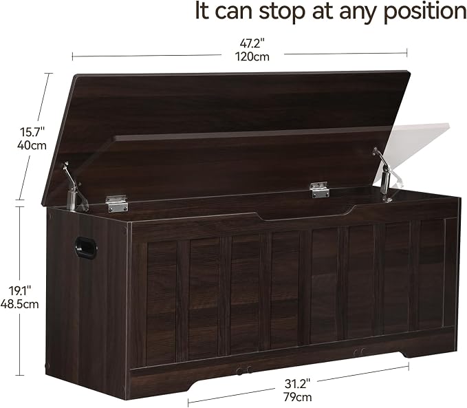 VANKILEY 47.2" Storage Chest Large,Trunk with 2 Safety Hinges(Espresso)