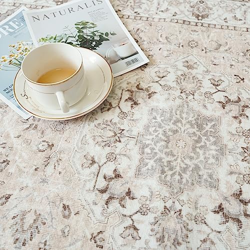 3x5 Living Room Area Rugs: Vintage Washable Non-Slip Rug for Bedroom Dining Room Soft Carpet for Nursery Kitchen Home Office Durable & Easy-Clean Design Perfect for Homes with Cats & Dogs(3x5 Beige)