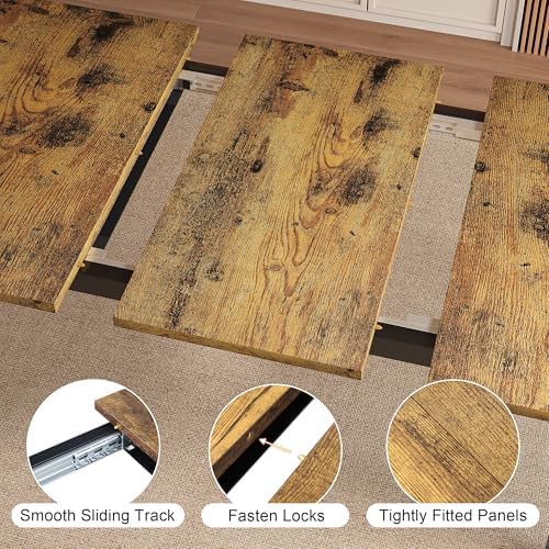 Einhomn Extendable Dining Table for 4-6, 63" Modern Kitchen Table, Farmhouse Dining Room Tables for Dining, Kitchen, Office, Living Room, Rectangular Wooden Tables, Space Saving (Rustic Brown)