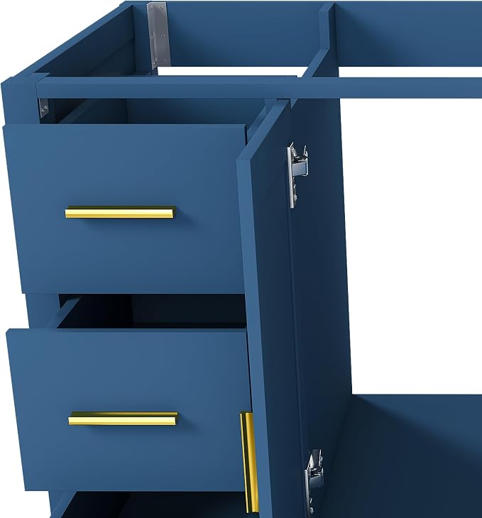 Montary 42" Modern Bathroom Vanity Base Cabinet, Solid Wood Construction | Soft-Close Double Doors & 9 Full-Extension Drawers(Basin & Top Not Included),Blue