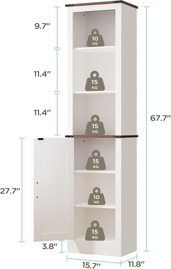 MHOM 71" Tall Bathroom Storage Cabinet, Farmhouse Storage Cabinet with Adjustable Shelves, Narrow Linen Tower Cabinet for Bathroom, Laundry, and, Living Room, White