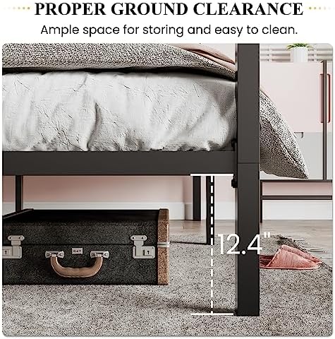 SHA CERLIN Queen Size Canopy Bed Frame with Heavy Duty Metal Slats, Black