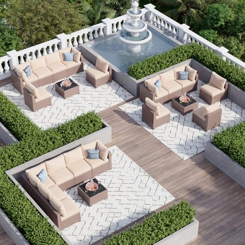 Aoxun 7 Piece Patio Furniture Set, Wicker Patio Sectional Sofa, Outdoor Furniture Set with Thickened Cushion, Brown