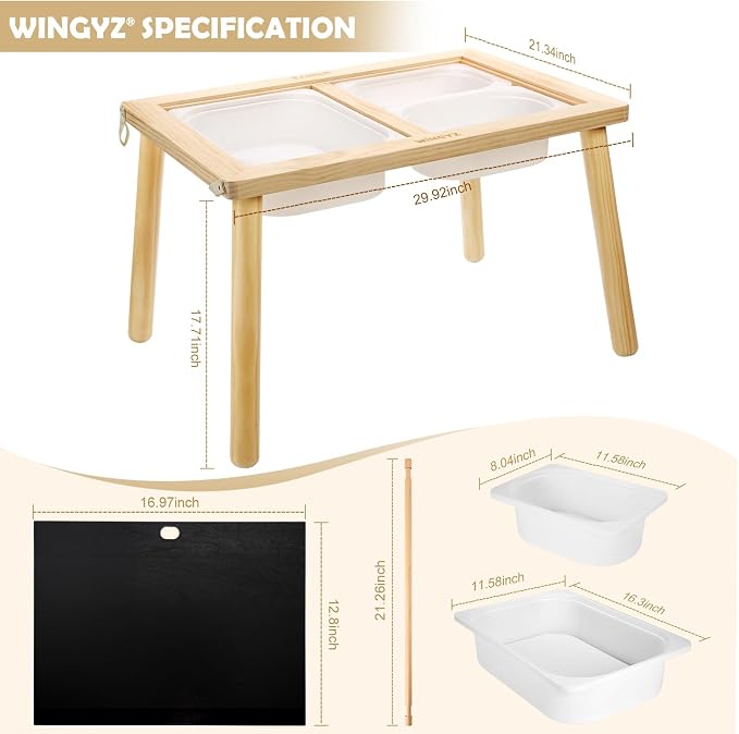 WINGYZ Sensory Table for Toddlers, Kids Table with 3 Storage Bins FSC Safe