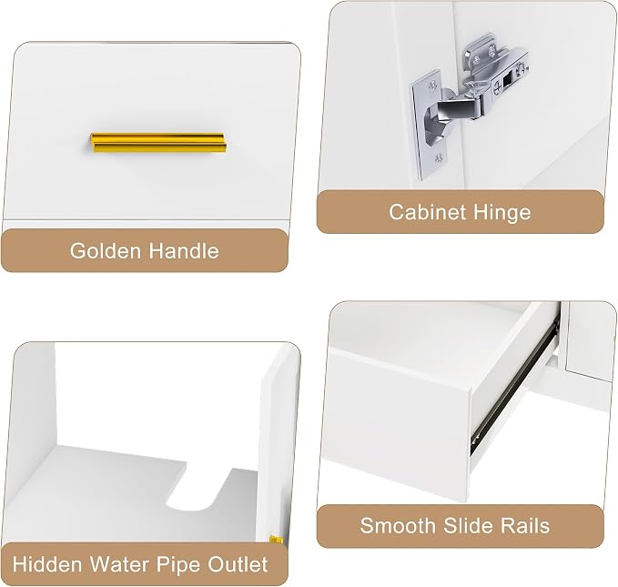Montary 48" Modern Bathroom Vanity Base Cabinet, Solid Wood Construction | Soft-Close Double Doors & 9 Full-Extension Drawers(Basin & Top Not Included),White