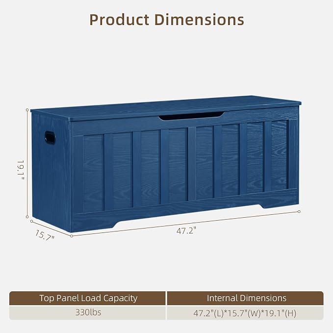 VANKILEY 47.2" Storage Chest Extra Large, Wooden Storage Bench(Blue)