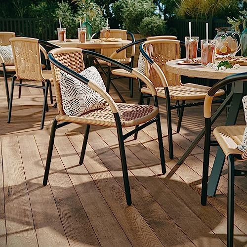 Flash Furniture Lila 4 Pack Beige Rattan Indoor-Outdoor Restaurant Stack Chair | Versatile and Stylish Seating