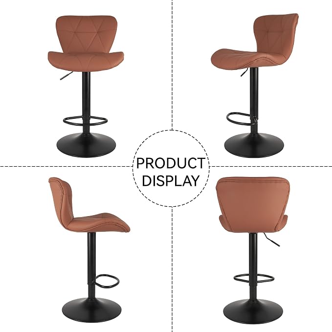 Nalupatio Modern Bar Stools Set of 3, Adjustable Faux Leather Upholstered Swivel Bar Stools, Counter Height Bar Chairs with Back for Kitchen Island, Rust