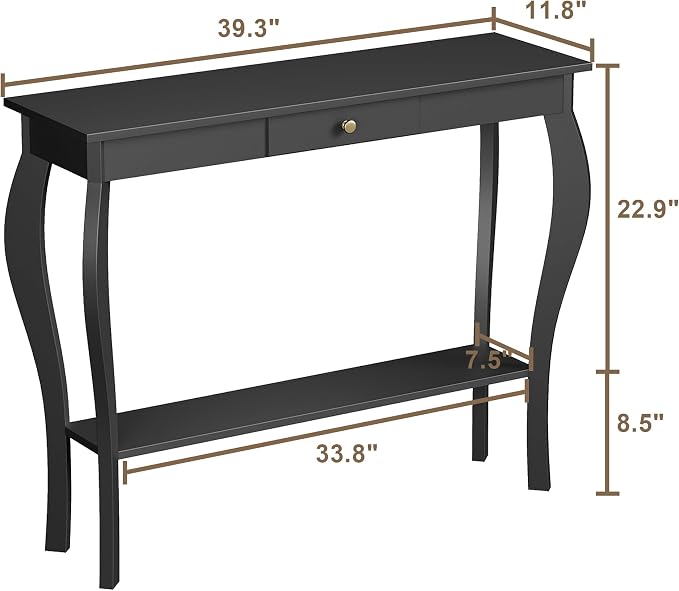 ChooChoo 39" Narrow Entryway Table with Drawer, Black