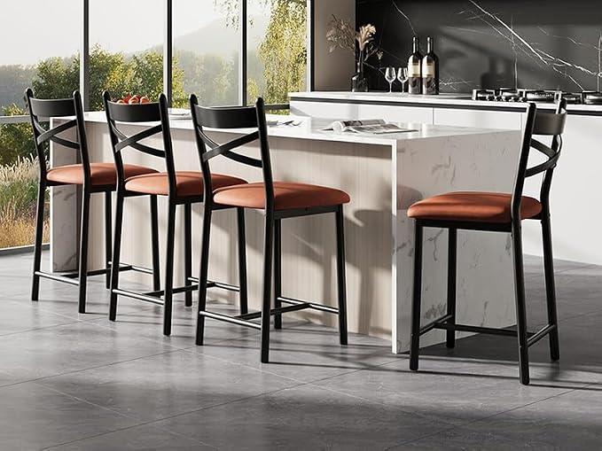 Garvee 26'' Bar Stools Set of 4, Counter Stools with Back & Thick Cushion