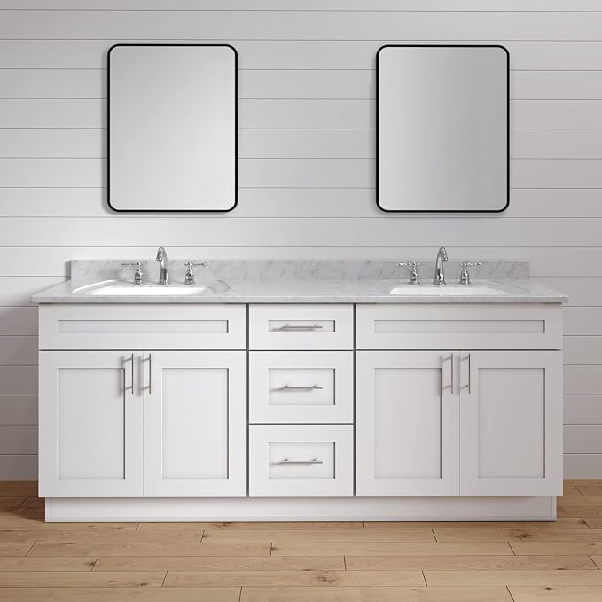 Riley & Higgs White Shaker 60" Double Sink Vanity Base Cabinet with Drawers | Shaker-style vanity base with drawers, sized for a 60-inch double-sink configuration